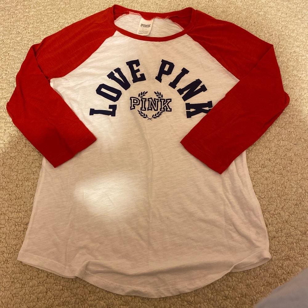 victoria secret pink red baseball tee